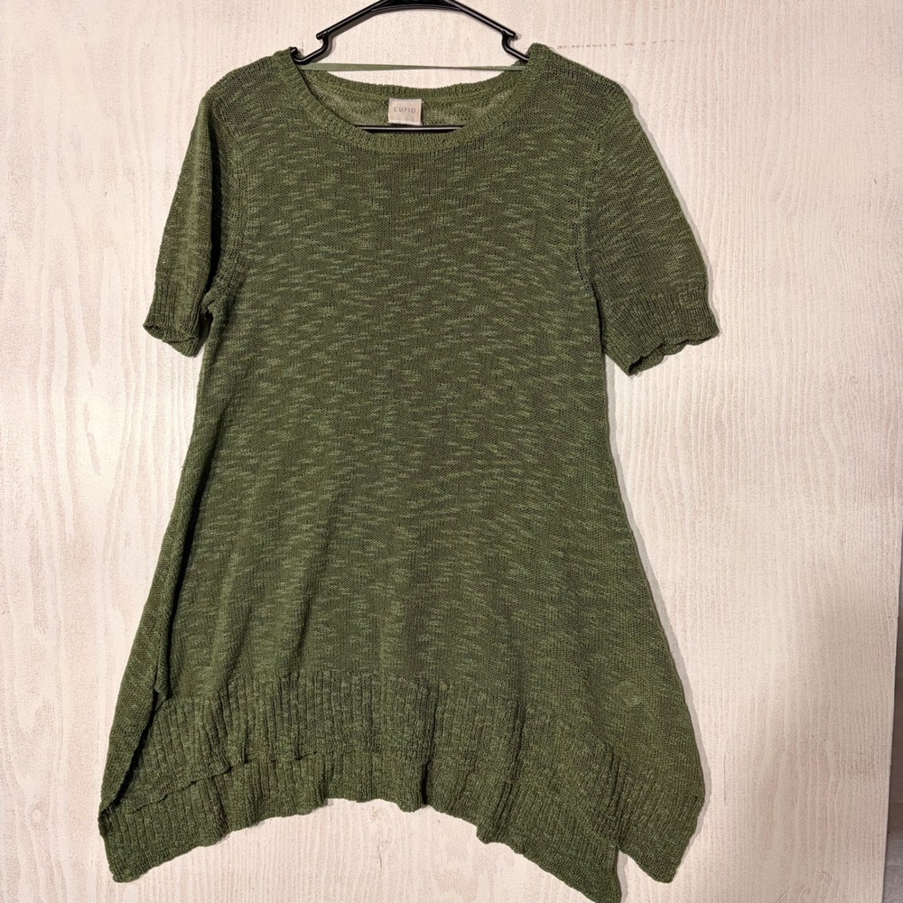 Cupio Tunic Sweater Womens L Olive Green Sharkbite Hem Marled Knit BOHO